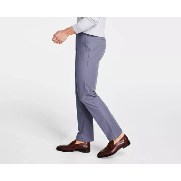 Michael Kors Men's Pattern Classic Fit Cotton Performance Pants, Ash Blue, 36x30 - Picture 2 of 2